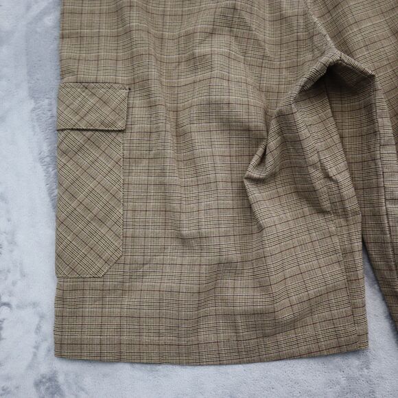 Red Button Shorts Mens 36W Brown Plaid High Waist Flat Front Cargo Bottoms - Picture 14 of 16